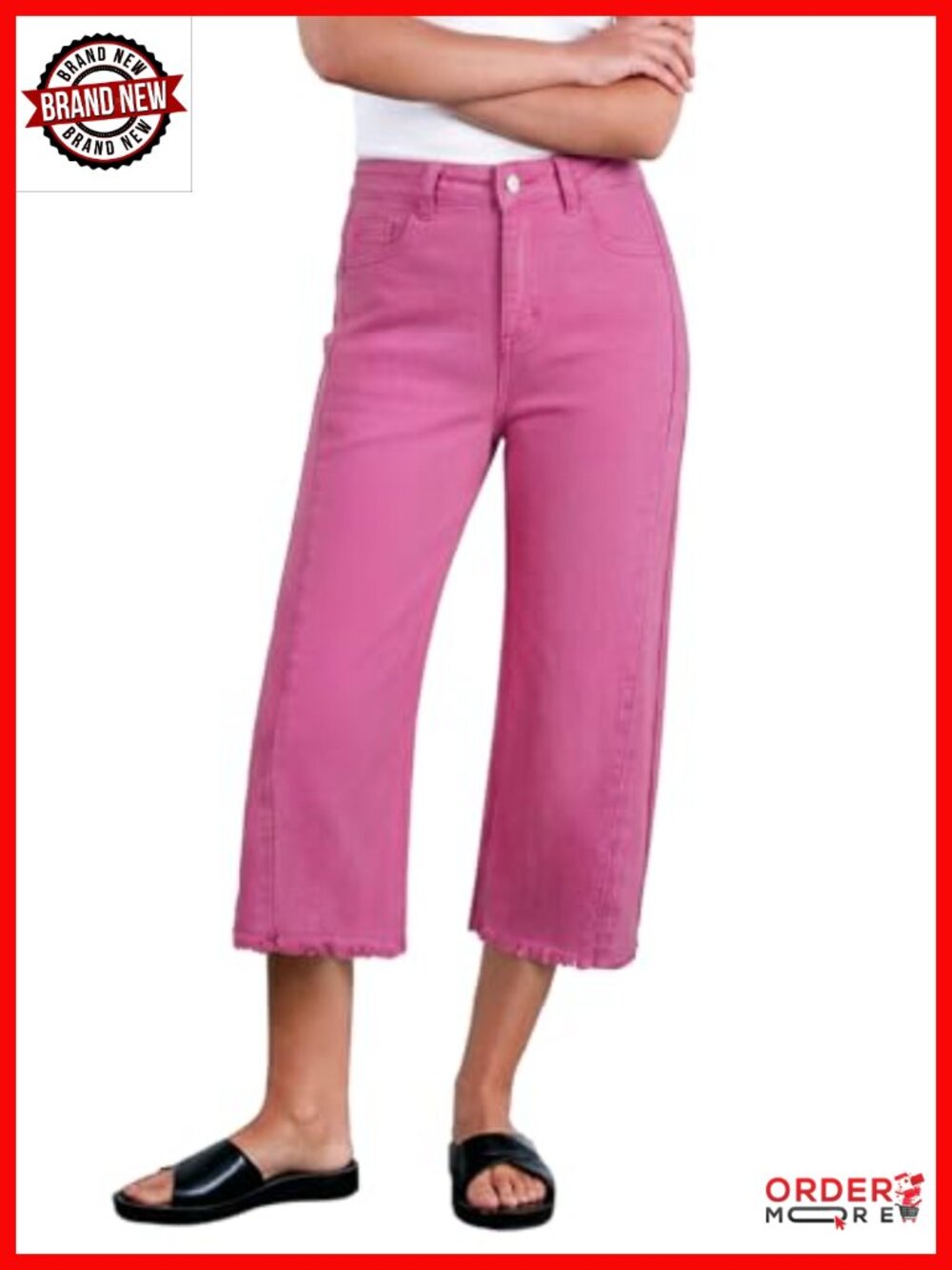 Women's Capri Jeans High Waisted Wide Leg Stretchy Raw Hem